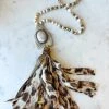 Your Fashion Wholesale Cow Hide Tassel Necklace - Beige