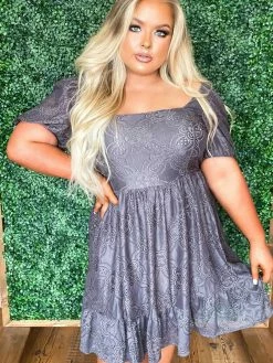 D & J Industies Co., LTD. Pre-Orders PREORDER Girl Next Door Lace Dress - Gray