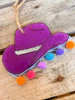 Southern Custom Designs New Arrivals Purple Cowgirl Hat With Pom Poms Freshie