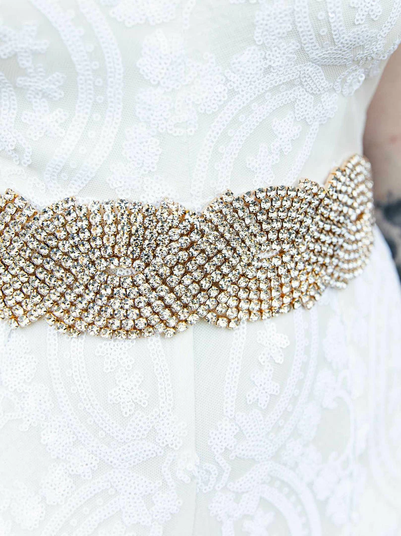 Luxe Apparel Rhinestone Crowning Moment Belt X3 - Black Ribbon With Gold 6 Luxe Apparel Rhinestone Crowning Moment Belt X3 - Black Ribbon With Gold