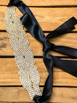 Luxe Apparel Rhinestone Crowning Moment Belt X3 - Black Ribbon With Gold 14 Luxe Apparel Rhinestone Crowning Moment Belt X3 - Black Ribbon With Gold