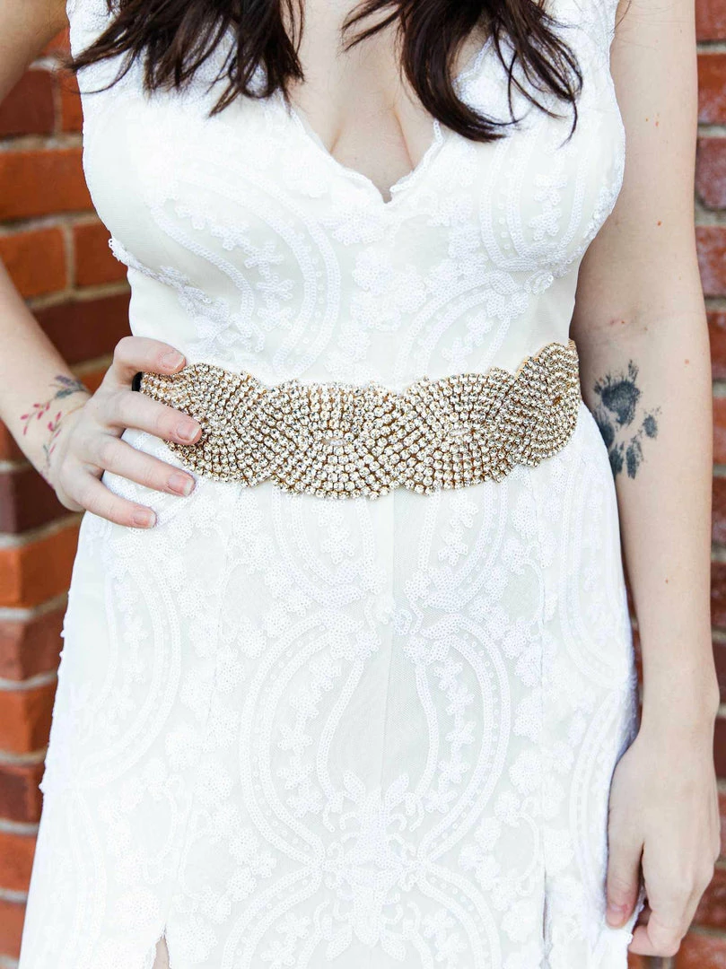 Luxe Apparel Rhinestone Crowning Moment Belt X3 - Black Ribbon With Gold 3 Luxe Apparel Rhinestone Crowning Moment Belt X3 - Black Ribbon With Gold