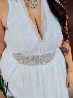 Luxe Apparel Bridal Rhinestone Crowning Moment Belt X3 - Pure Ribbon With Silver