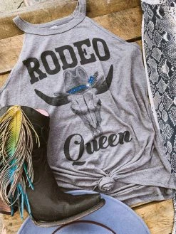 Bling-A-Gogo Clothing Rodeo Queen Halter Tank - Grey