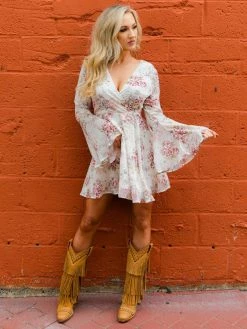 D & J Industies Co., LTD. Floral Fever — Bell Sleeve Floral Dress In White