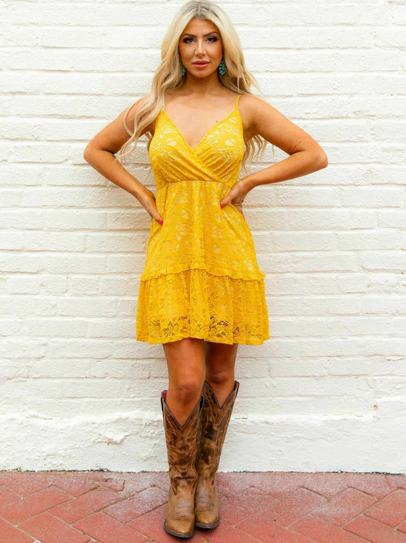 Southern Fried Chics Flirty Little Thing Lace Dress - Mustard New Arrivals 6 Southern Fried Chics Flirty Little Thing Lace Dress - Mustard New Arrivals