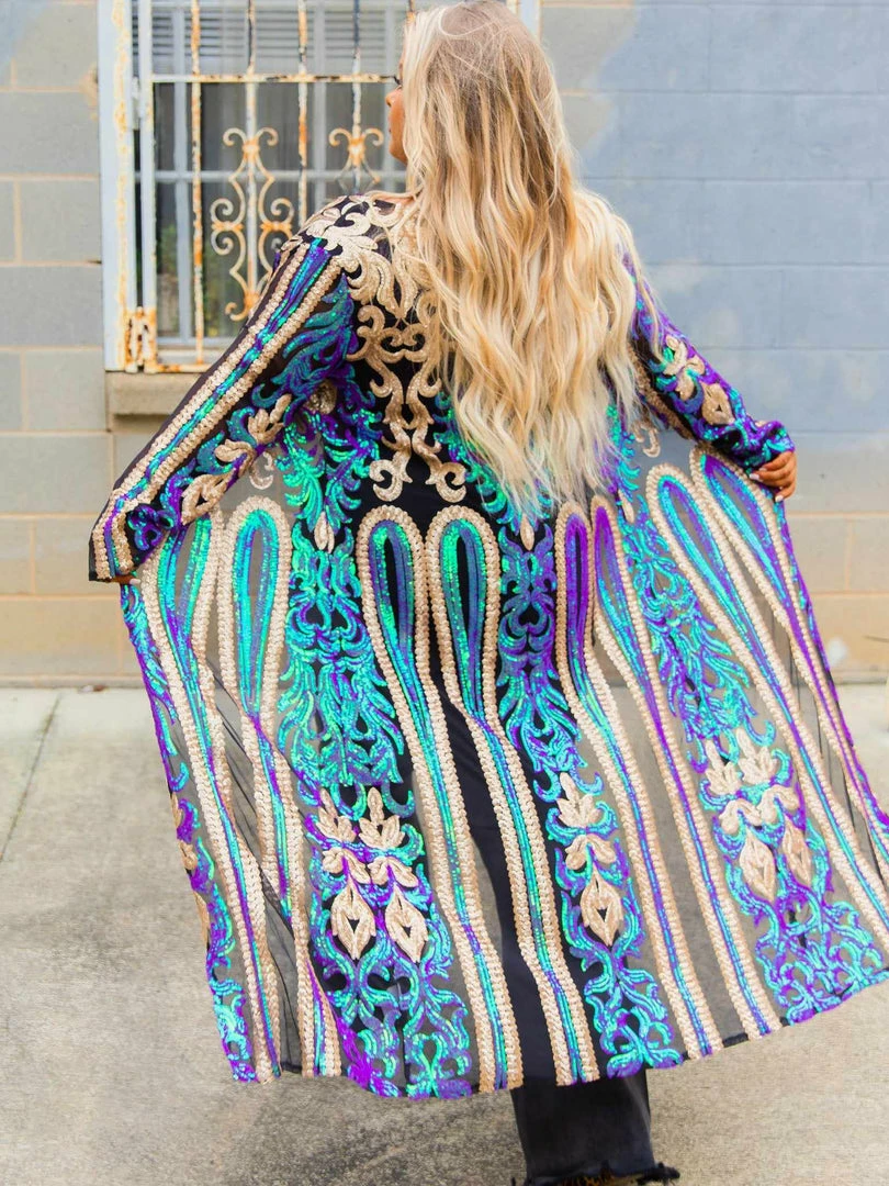 Dongguan Haohoo Clothing CO., Ltd PREORDER The Royal Sequin Duster - Peacock And Gold Pre-Orders 3 Dongguan Haohoo Clothing CO., Ltd PREORDER The Royal Sequin Duster - Peacock And Gold Pre-Orders