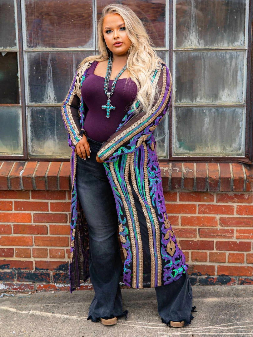 Dongguan Haohoo Clothing CO., Ltd PREORDER The Royal Sequin Duster - Peacock And Gold Pre-Orders 5 Dongguan Haohoo Clothing CO., Ltd PREORDER The Royal Sequin Duster - Peacock And Gold Pre-Orders