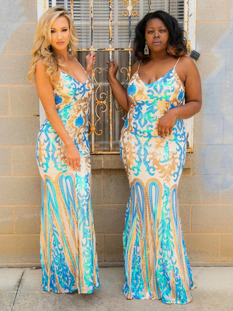 D & J Industries Co., LTD. PREORDER Midnight Marina Turquoise & Gold Dress Pre-Orders 8 D & J Industries Co., LTD. PREORDER Midnight Marina Turquoise & Gold Dress Pre-Orders