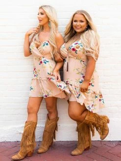 D & J Industies Co., LTD. Flirty Little Thing Dress - Tan Floral New Arrivals