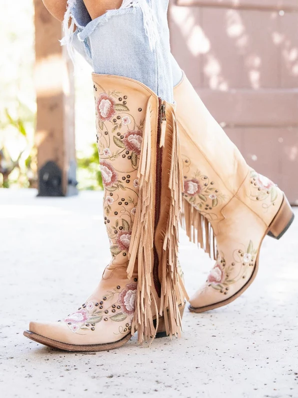 Lane Boots New Arrivals Wallflower Boho Fringe Boot By Lane - Shadow Bone 7 Lane Boots New Arrivals Wallflower Boho Fringe Boot By Lane - Shadow Bone