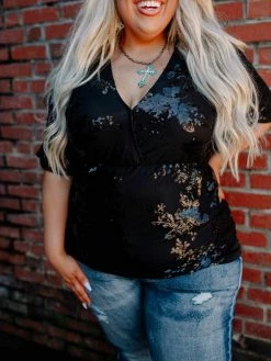 D & J Industries Sequin Secret Top - Black Clothing