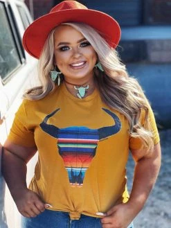 Miss Mud Pie Serape Skull Tee - Mustard Tees
