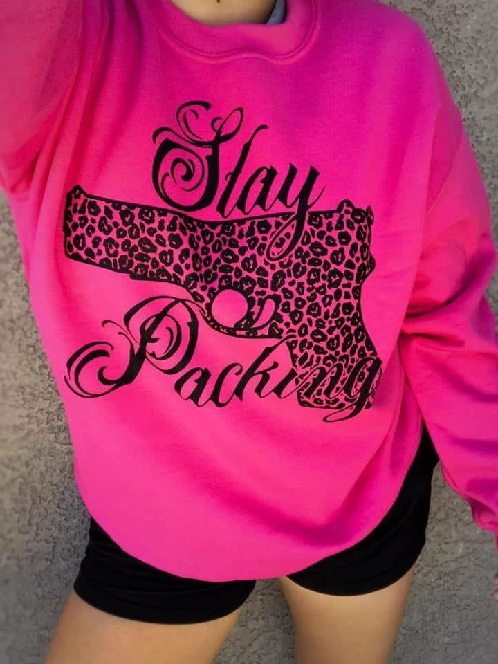 Buckin Barn Stay Packing Sweatshirt - Pink Tees 3 Buckin Barn Stay Packing Sweatshirt - Pink Tees
