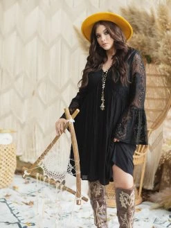 D & J Industries Sale! The Delilah Bohemian Dress - BLACK