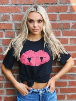 Miss Mud Pie Tees Vampire Lips Tee - Black