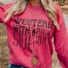 Buckin Barn Tees Western With A Side Of Boho Sweatshirt - Red 2 Buckin Barn Tees Western With A Side Of Boho Sweatshirt - Red