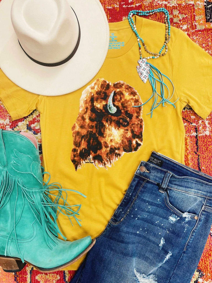 4B Custom Designs LLC Where The Buffalo Roam Tee - Mustard Clothing 3 4B Custom Designs LLC Where The Buffalo Roam Tee - Mustard Clothing