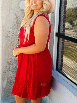 D & J Industries You Deserve It — Boho Mini Dress In Red Sale!