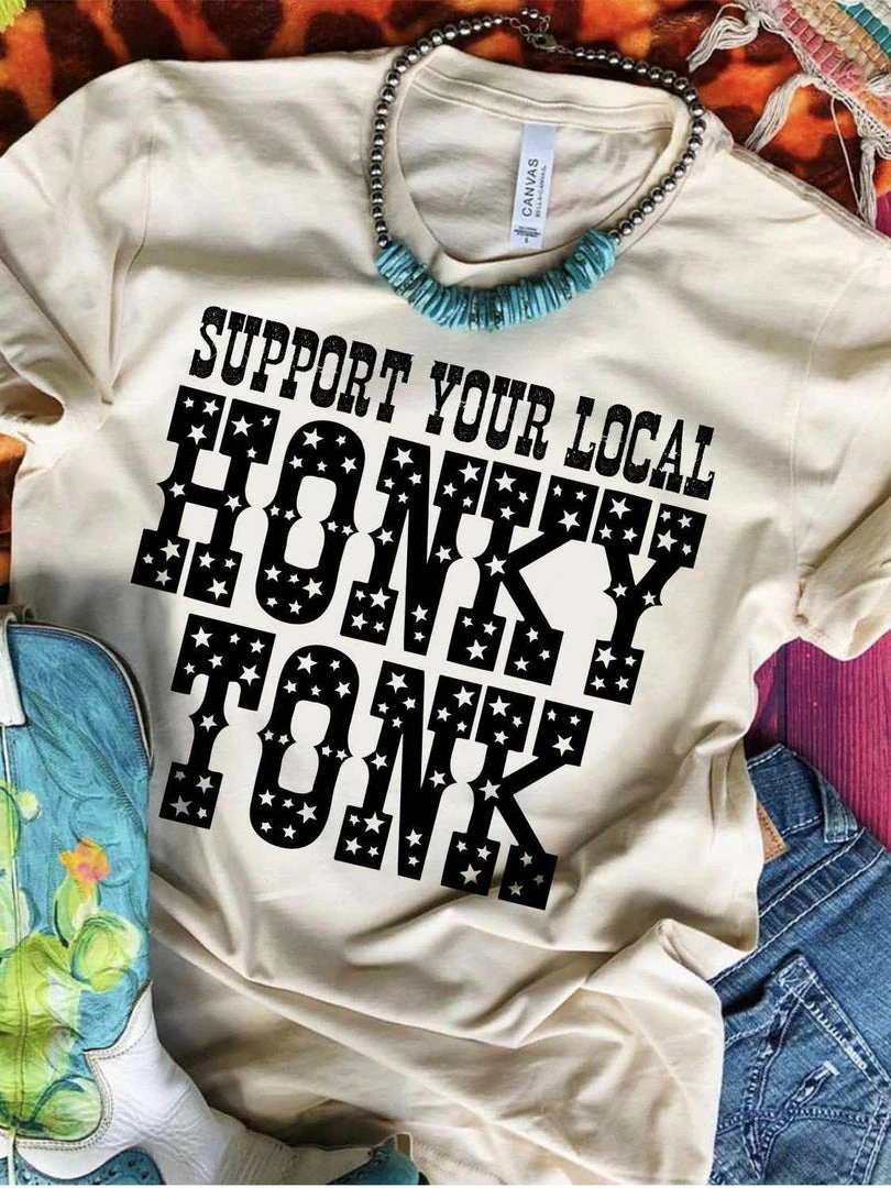 Miss Mud Pie Support Your Local Honky Tonk — Country Girl T-Shirt In Cream Clothing 3 Miss Mud Pie Support Your Local Honky Tonk — Country Girl T-Shirt In Cream Clothing