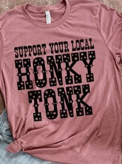 Miss Mud Pie Support Your Local Honky Tonk — Country Girl T-Shirt In Dark Pink