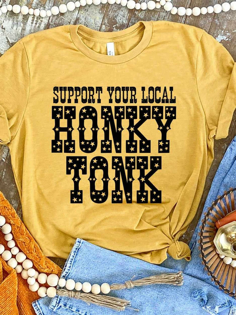 Miss Mud Pie Support Your Local Honky Tonk — Country Girl T-Shirt In Yellow 3 Miss Mud Pie Support Your Local Honky Tonk — Country Girl T-Shirt In Yellow