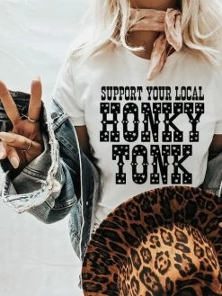 Miss Mud Pie Support Your Local Honky Tonk — Country Girl T-Shirt In White Clothing