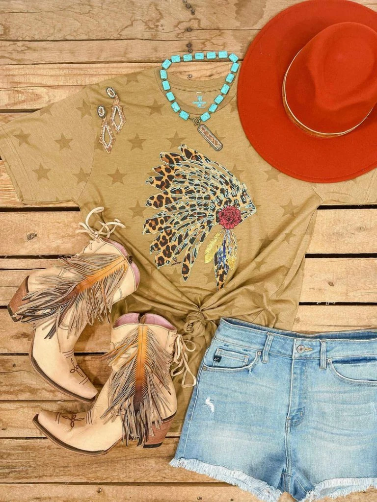 Southernfriedchics Store 5 Southernfriedchics Store -Southernfriedchics Store Leopard Headdress and Star Tee T Shirts 1080x1080 768x1024 1